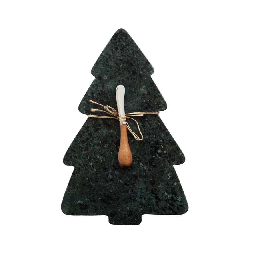 Green Marble Tree Board with Canape Knife - Something Splendid Co.