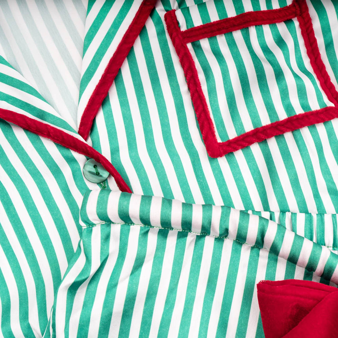 Green Stripe Satin Ruffle Short PJ Set: L/XL - Something Splendid Co.