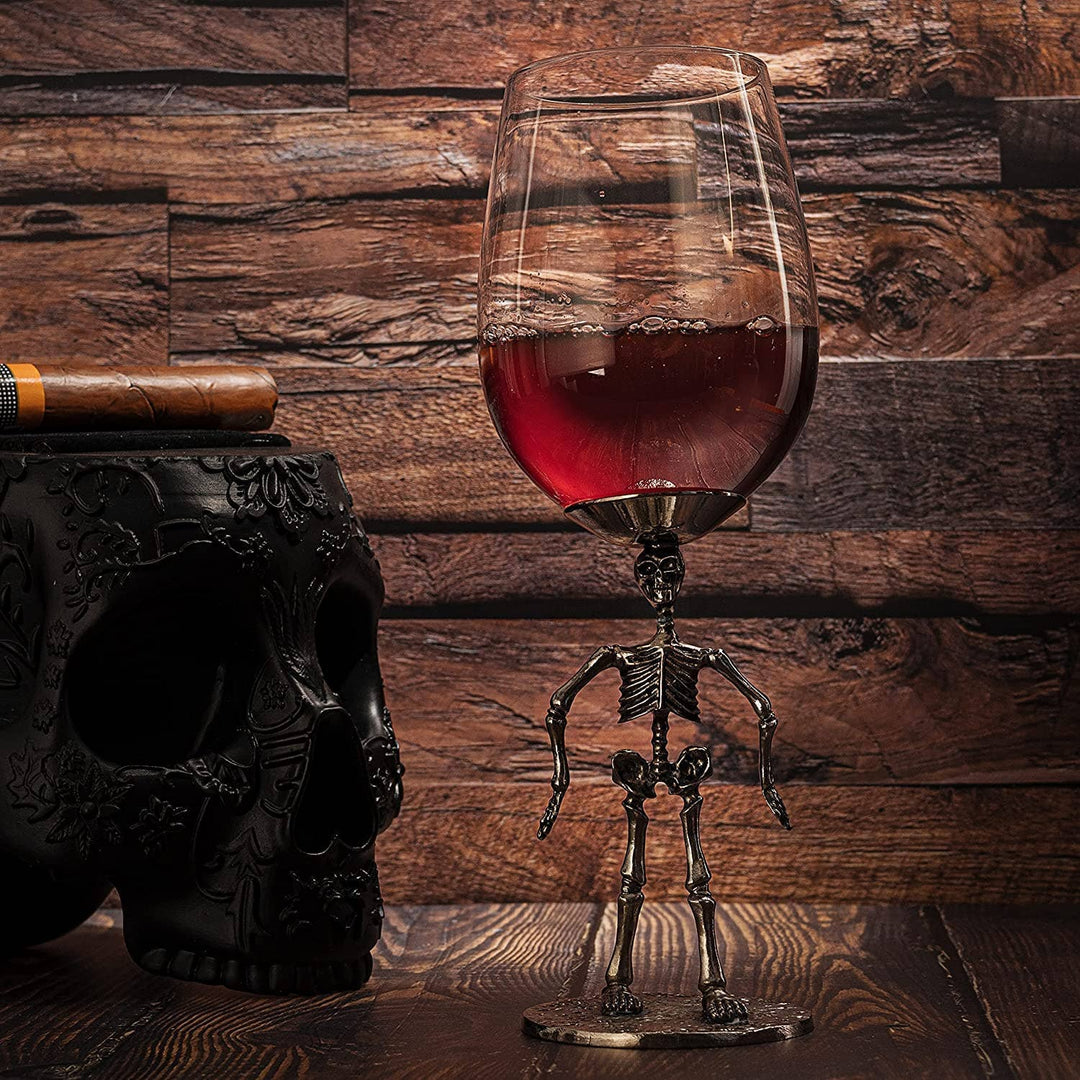 Halloween Set of 2 Stemmed Skeleton Wine Glasses - 12 oz - Something Splendid Co.