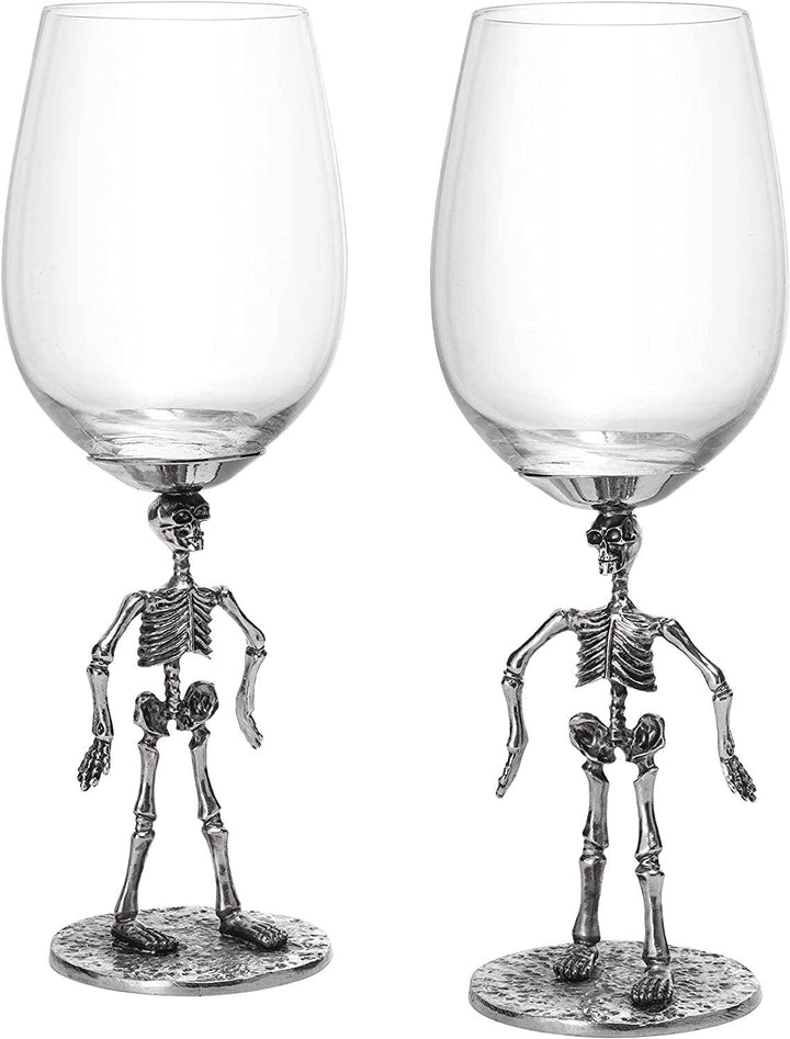Halloween Set of 2 Stemmed Skeleton Wine Glasses - 12 oz - Something Splendid Co.