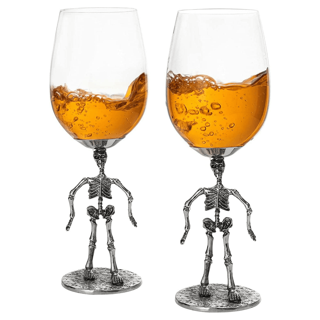 Halloween Set of 2 Stemmed Skeleton Wine Glasses - 12 oz - Something Splendid Co.