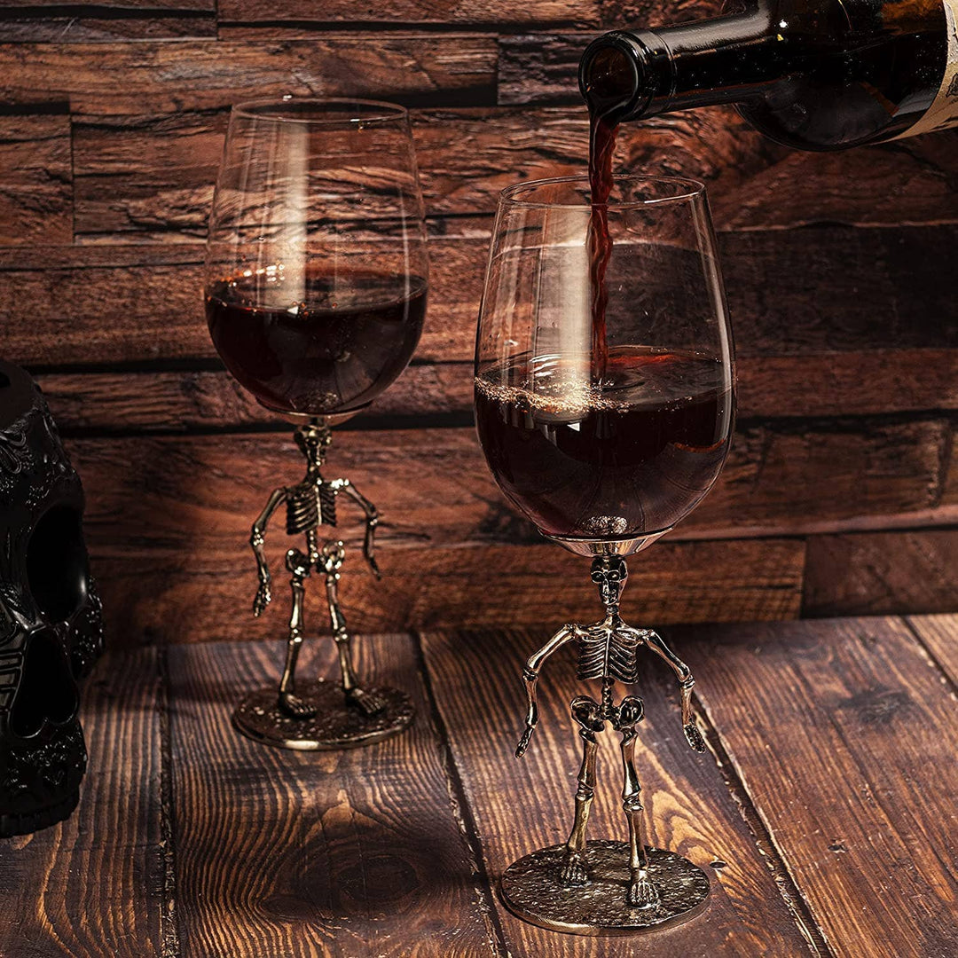 Halloween Set of 2 Stemmed Skeleton Wine Glasses - 12 oz - Something Splendid Co.