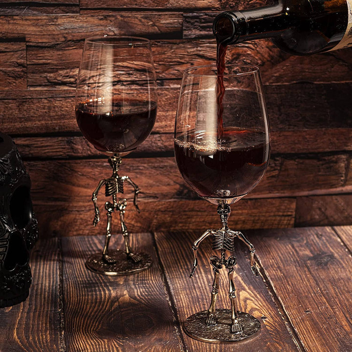 Halloween Set of 2 Stemmed Skeleton Wine Glasses - 12 oz - Something Splendid Co.