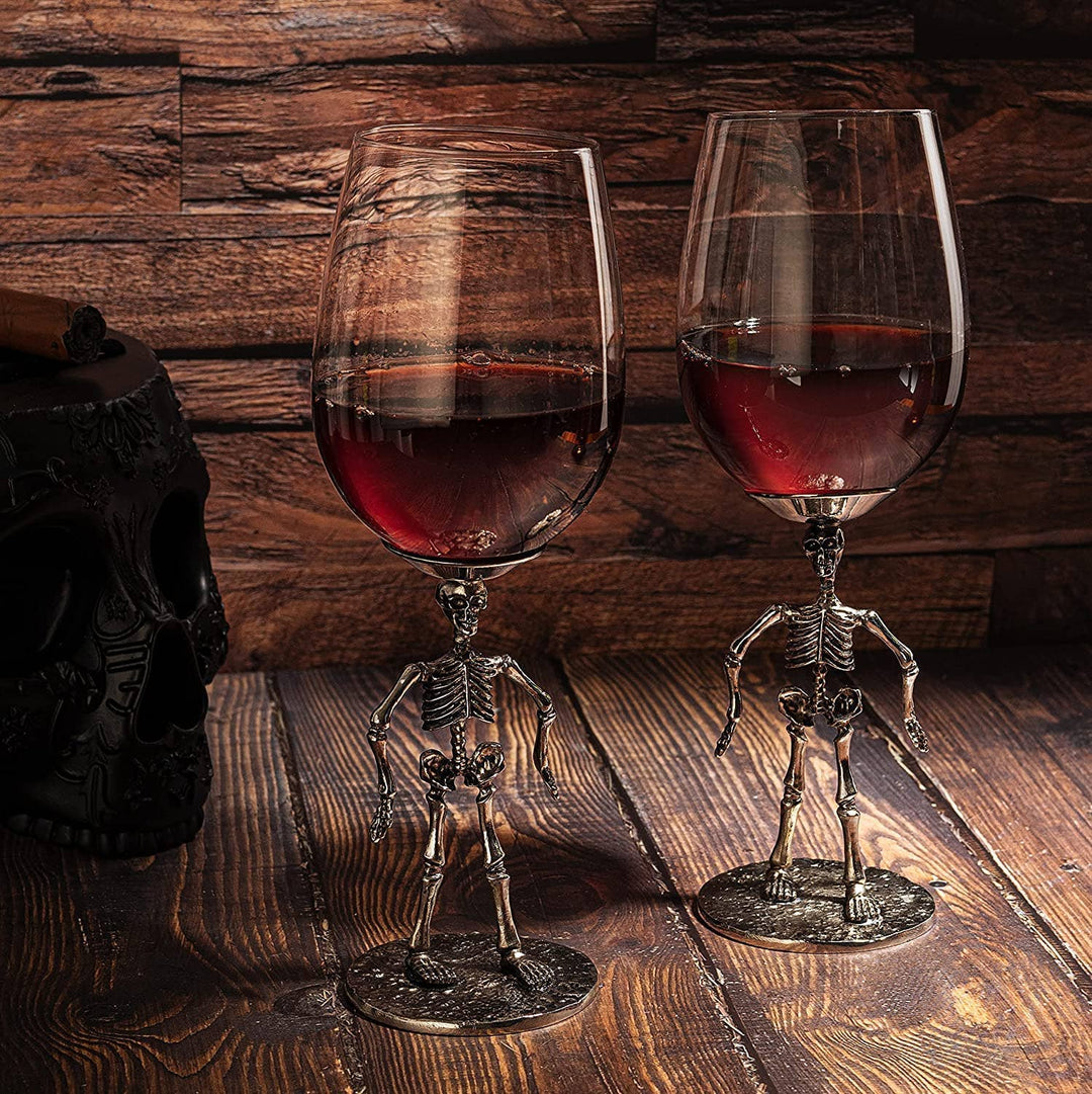 Halloween Set of 2 Stemmed Skeleton Wine Glasses - 12 oz - Something Splendid Co.