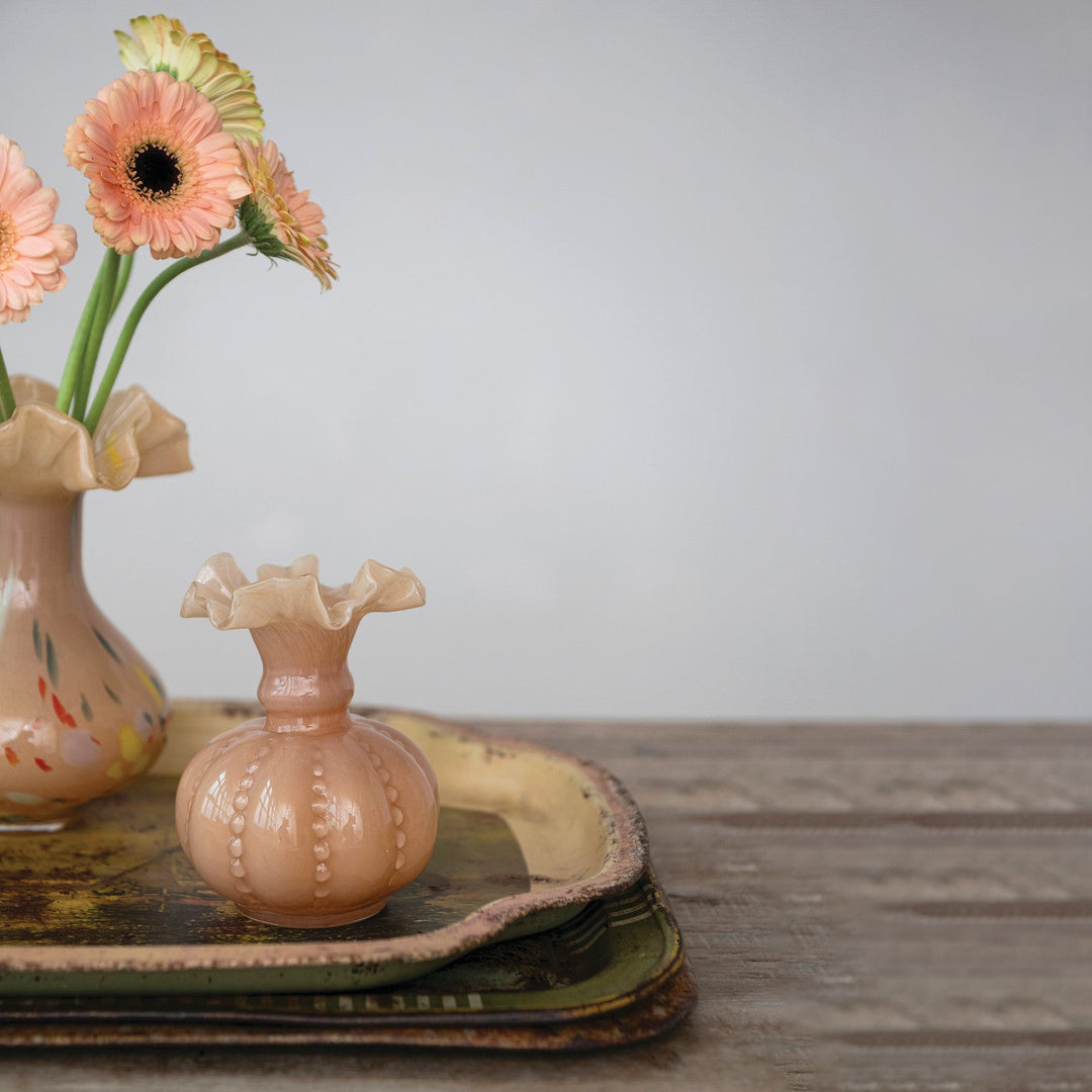 Hand-Blown Glass Rufle Vase - Opaque Apricot - Something Splendid Co.