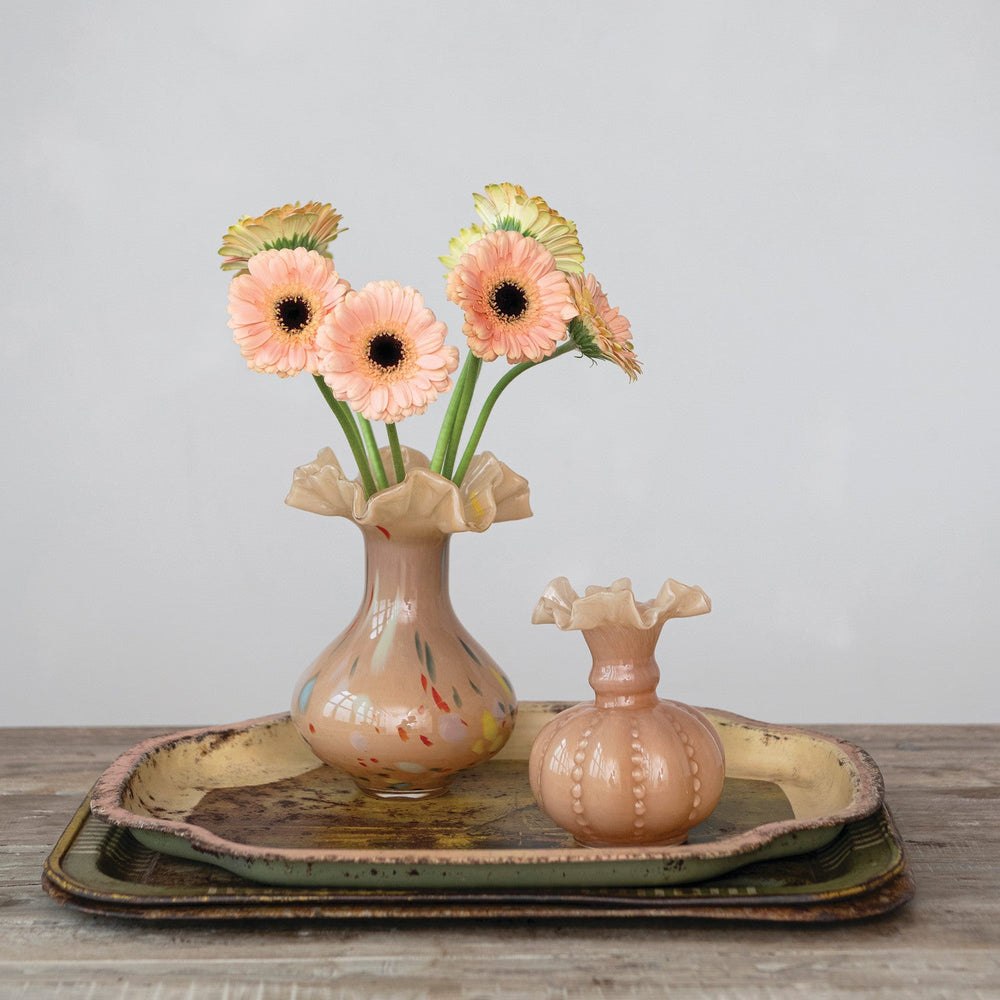Hand-Blown Ruffled Confetti Glass Vase - Apricot - Something Splendid Co.