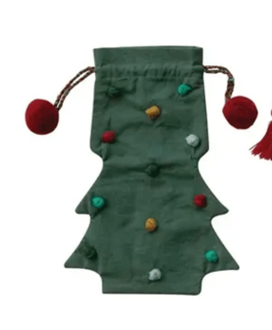 Hand - Embroidered Tree Shaped Drawstring Wine Bags, 3 Styles - Something Splendid Co.