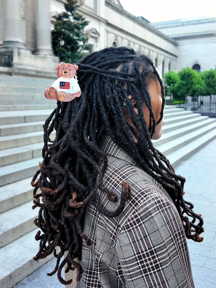 Hand - painted Americana Teddy Bear Claw Hair Clip - Something Splendid Co.