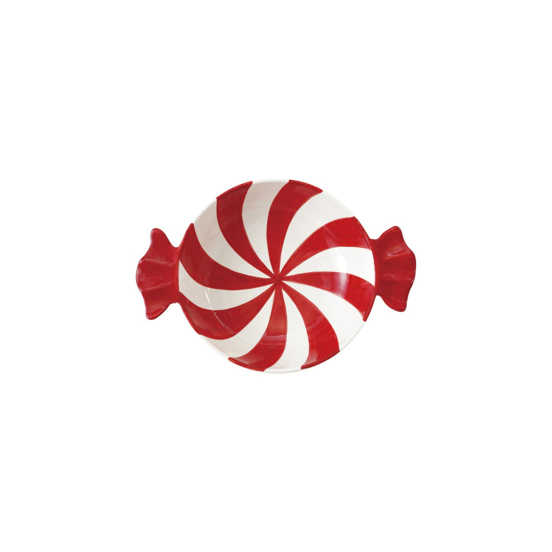 Hand-Painted Ceramic Candy Shaped Bowl, Red & White - Something Splendid Co.
