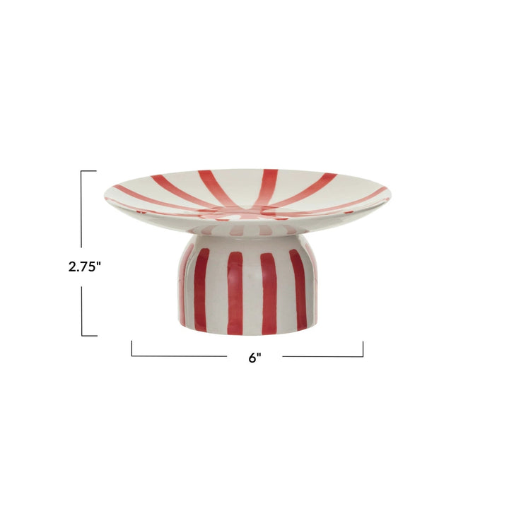 Hand - Painted Stoneware Pedestal with Stripes - Something Splendid Co.