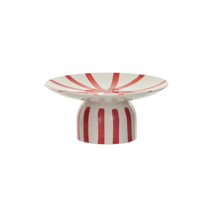 Hand - Painted Stoneware Pedestal with Stripes - Something Splendid Co.