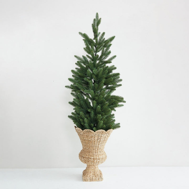 Hand-Woven Rattan Scalloped Urn, Natural - Something Splendid Co.