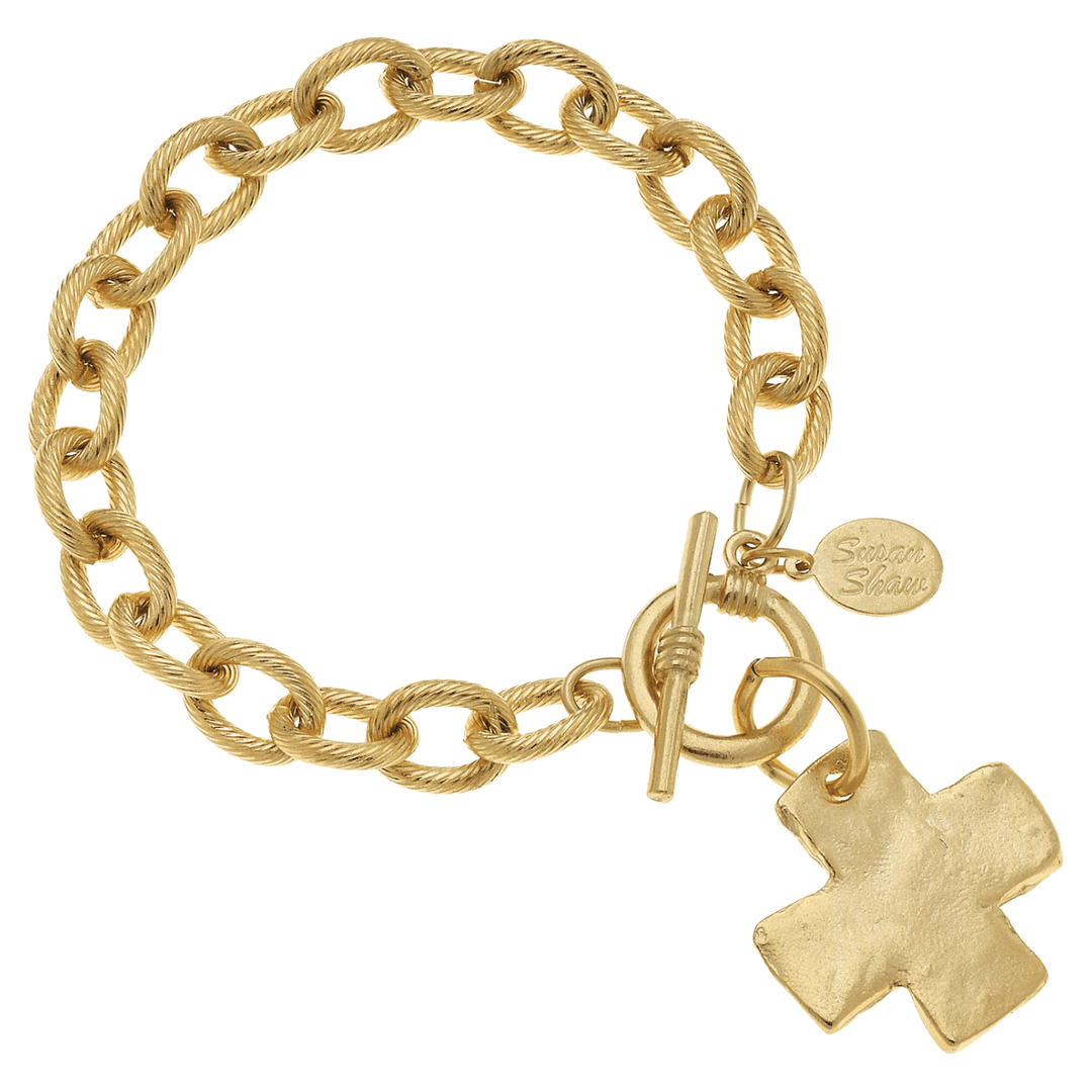 Handcast Gold Cross Toggle Bracelet - Something Splendid Co.