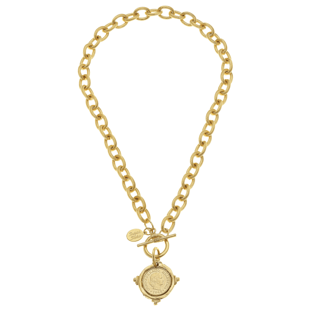 Handcast Gold Intaglio Coin Front Toggle Necklace - Something Splendid Co.