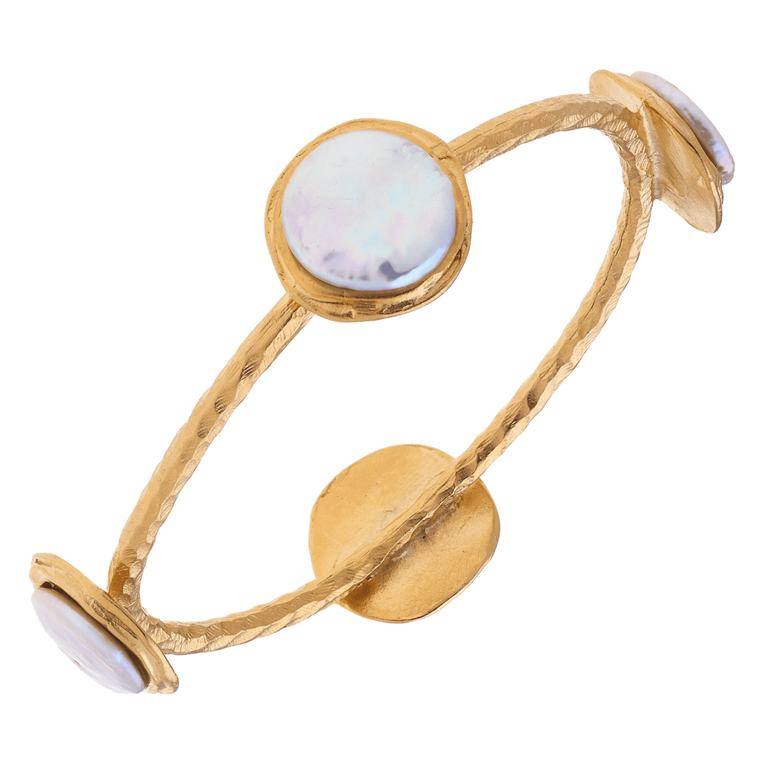 Handcast Gold with White Pearl Bracelet - Something Splendid Co.