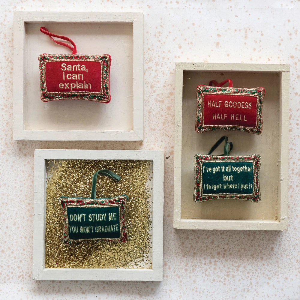 Handmade Beaded Velvet Pillow Ornaments, 4 Styles - Something Splendid Co.