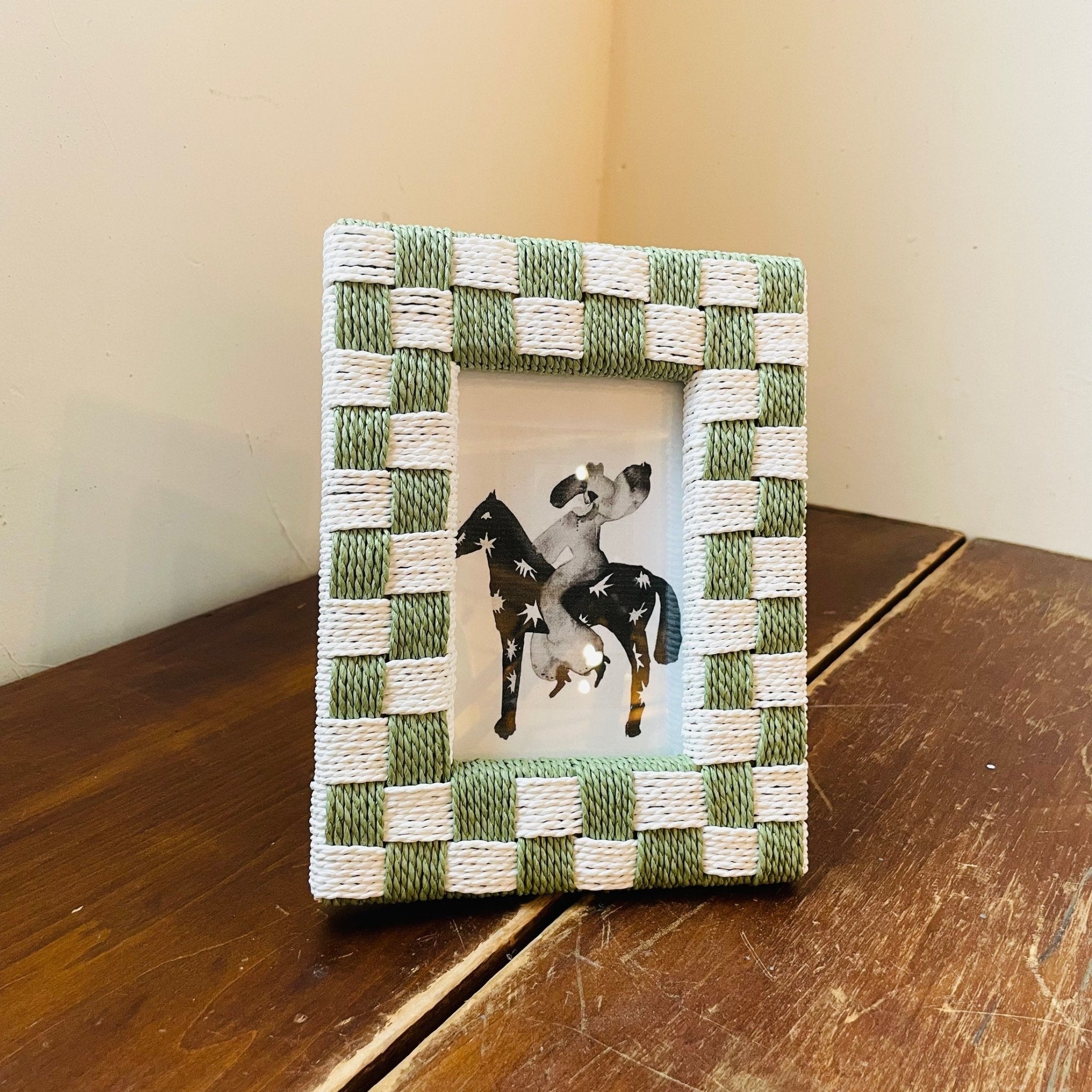 Handwoven Checkered Green and White Frame