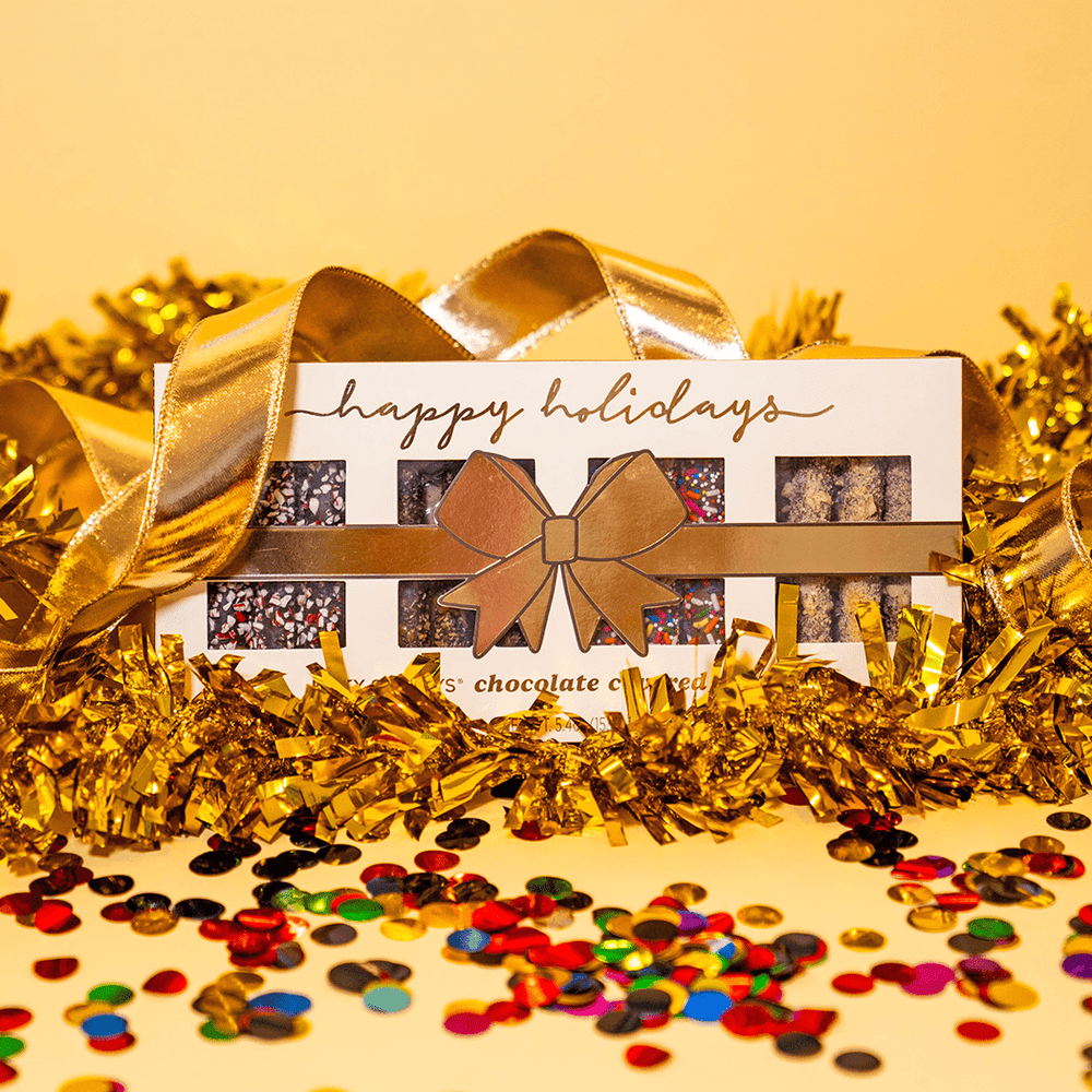 Happy Holidays Gourmet Chocolate Covered Pretzel Gift Set - Something Splendid Co.