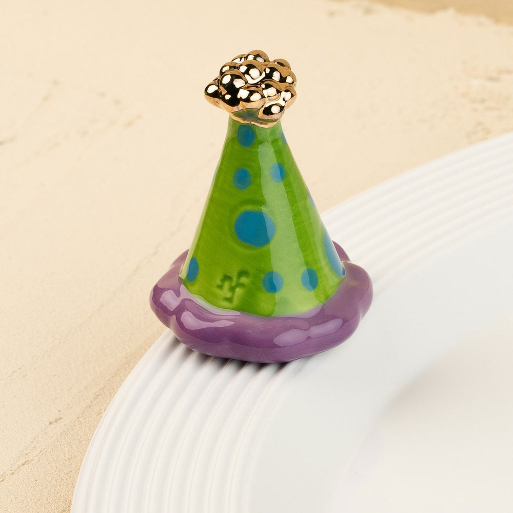 Hats Off to 20 Years Mini by Nora Fleming — hand-painted ceramic polka-dot party hat (alternate view)
