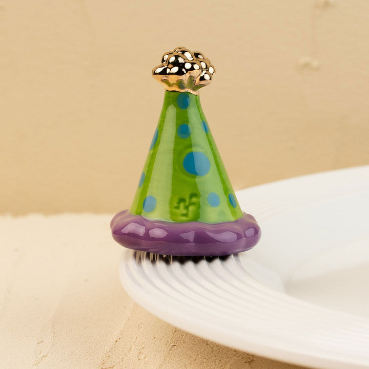 Hats Off to 20 Years Mini by Nora Fleming — hand-painted ceramic polka-dot party hat