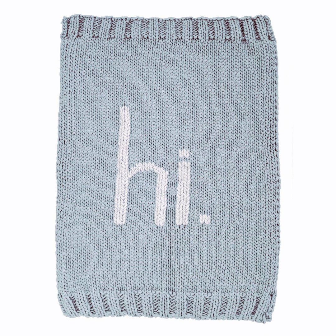 Hi. Hand Knit Baby Blanket | Blue - Something Splendid Co.