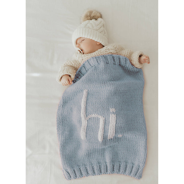 Hi. Hand Knit Baby Blanket | Blue - Something Splendid Co.