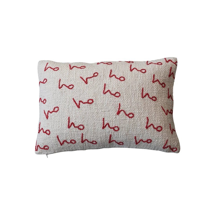 "Ho Ho Ho" Embroidered Lumbar Pillow - Something Splendid Co.