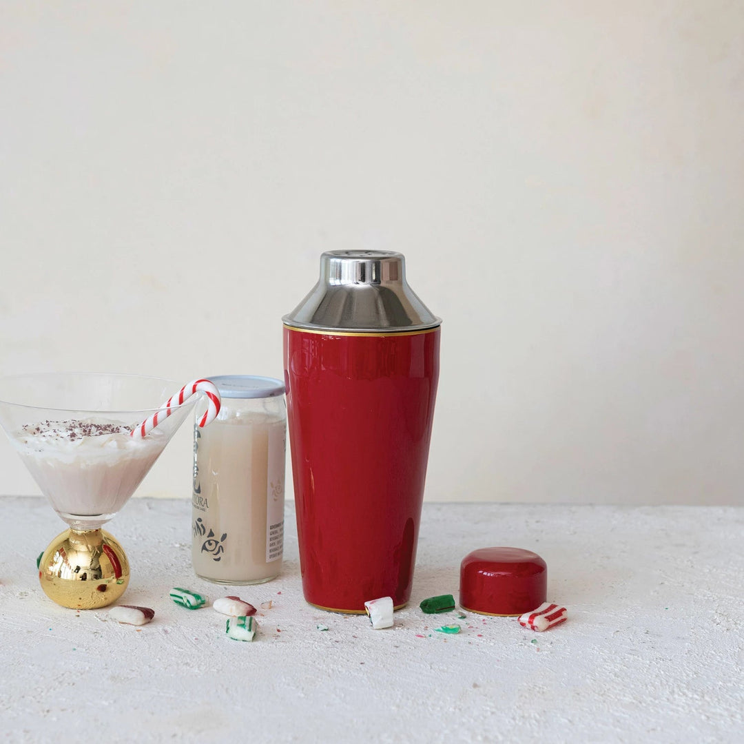 Holiday Red Enameled Stainless Steel Cocktail Shaker - Something Splendid Co.