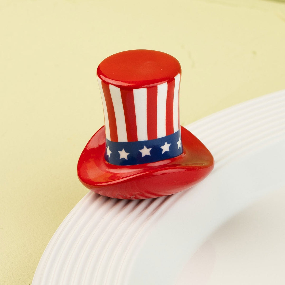 Home of the Free Mini by Nora Fleming — hand-painted ceramic stars-and-stripes top hat (alternate view)