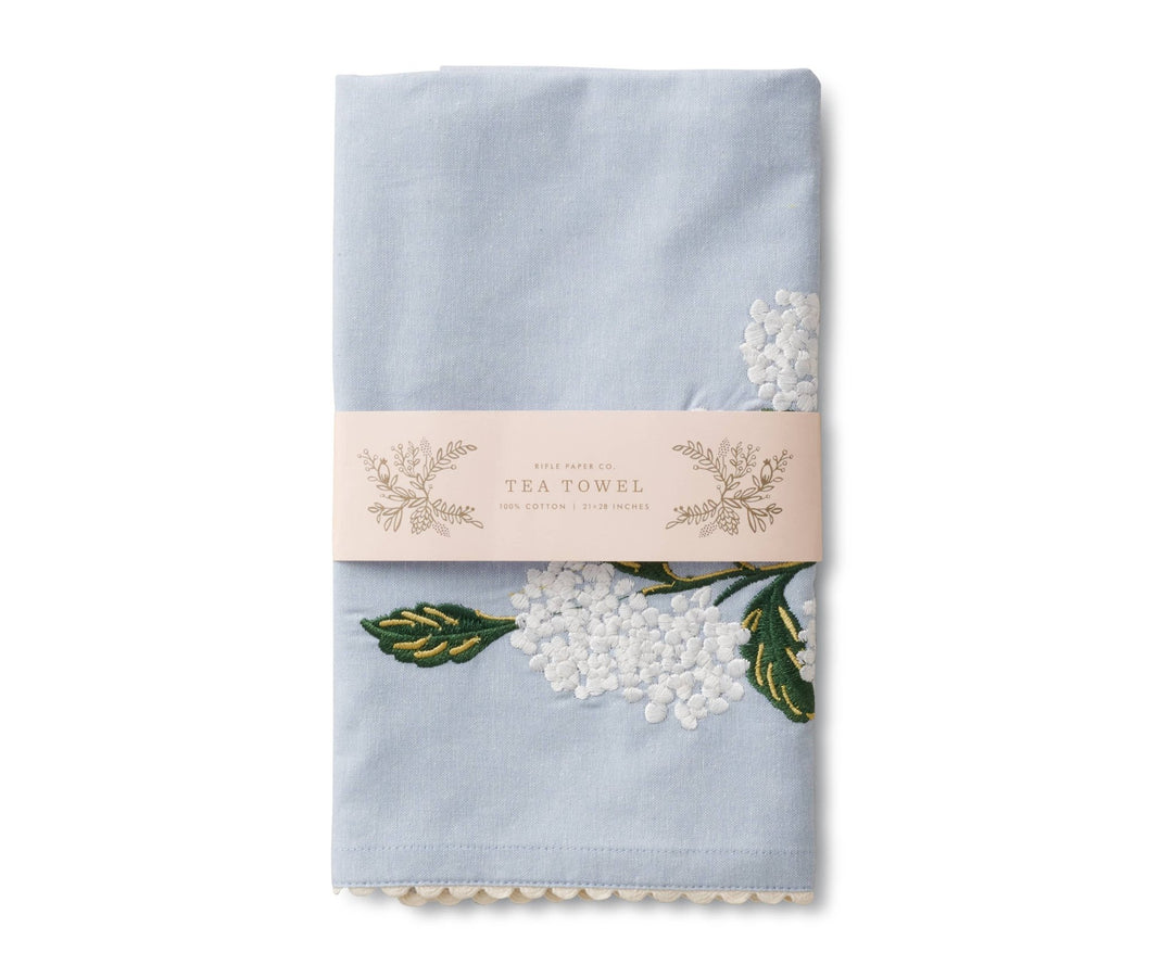 Hydrangea Embroidered Tea Towel - Something Splendid Co.