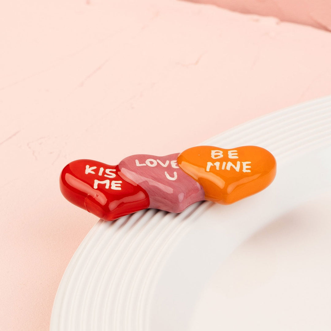 It's a Love Thing Mini by Nora Fleming — hand-painted ceramic stack of candy hearts