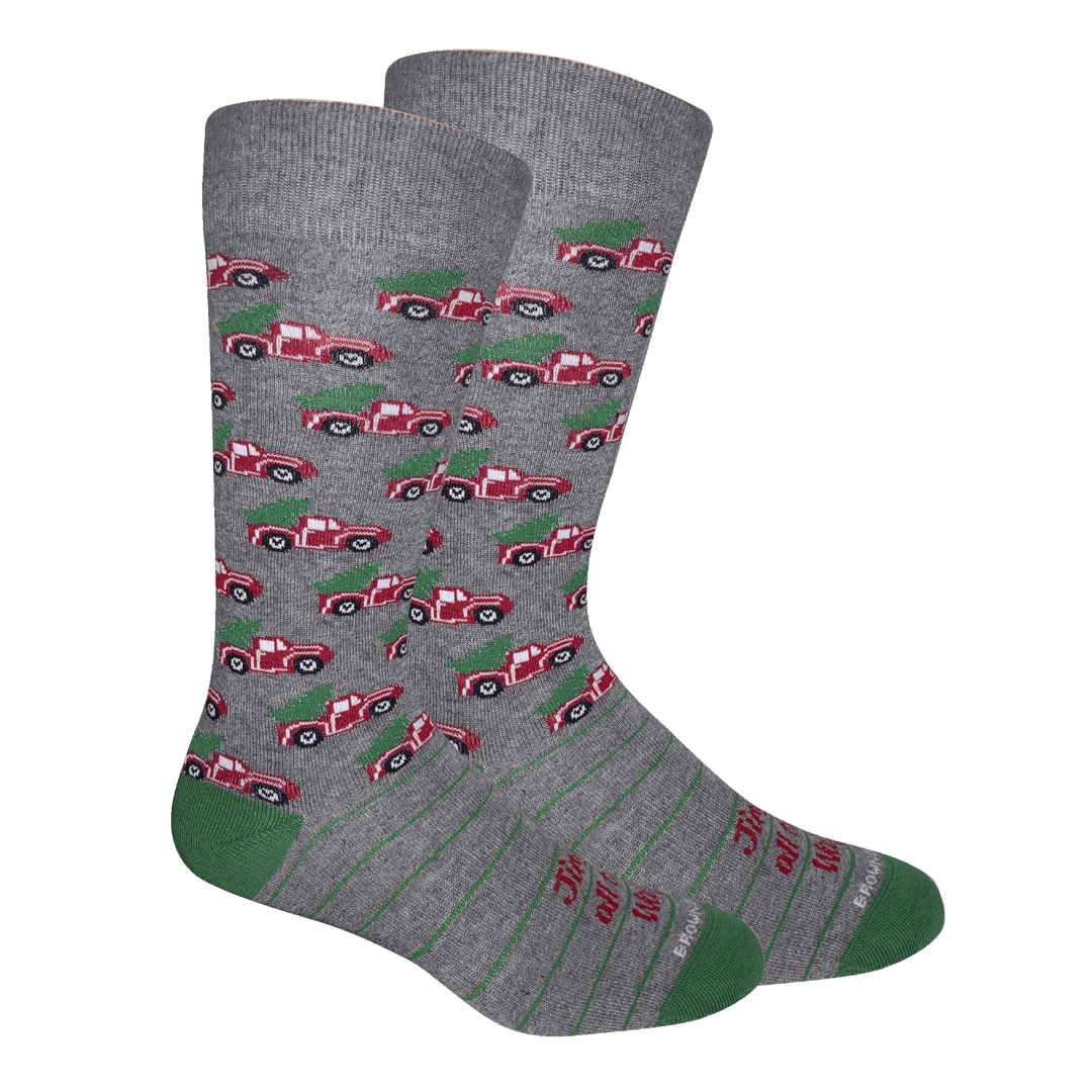 JINGLE All the Way! (Red Truck/Christmas Tree) Socks: Della Blue - Something Splendid Co.