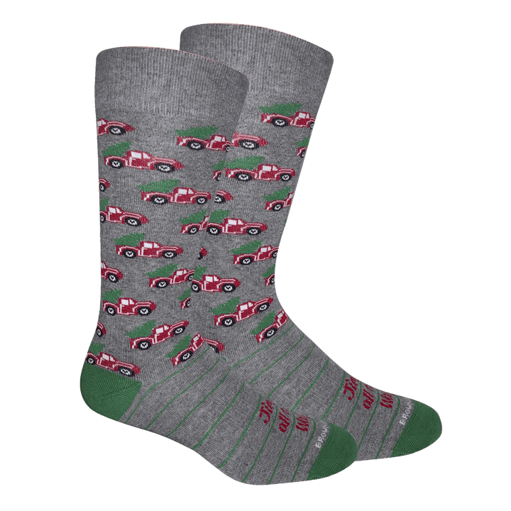 JINGLE All the Way! (Red Truck/Christmas Tree) Socks: Della Blue - Something Splendid Co.