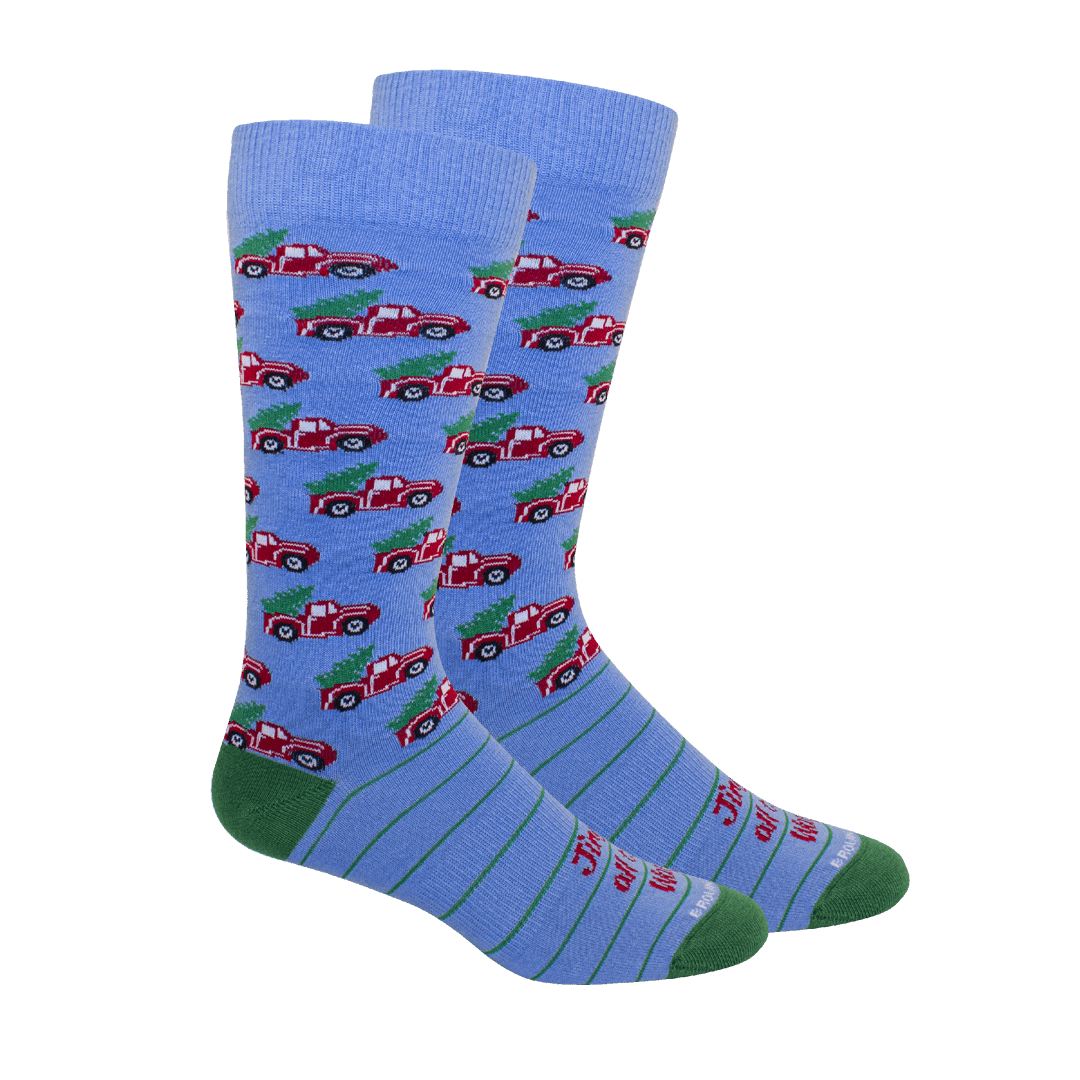 JINGLE All the Way! (Red Truck/Christmas Tree) Socks: Della Blue - Something Splendid Co.