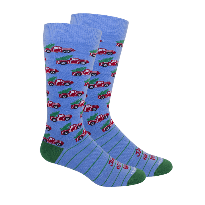 JINGLE All the Way! (Red Truck/Christmas Tree) Socks: Della Blue - Something Splendid Co.