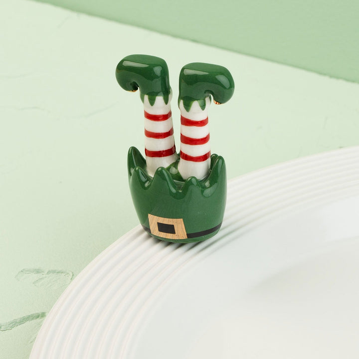 Jingle Toes Mini by Nora Fleming — hand-painted ceramic pair of striped elf legs (alternate view)