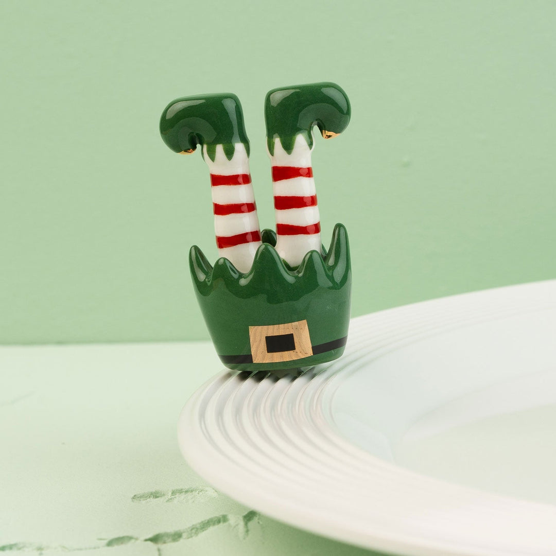 Jingle Toes Mini by Nora Fleming — hand-painted ceramic pair of striped elf legs