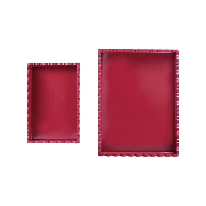 Lacquered Scalloped Trays, Cranberry, Set of 2 - Something Splendid Co.