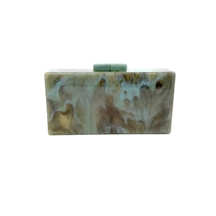 Large Rectangular Green Marble Clutch - Something Splendid Co.