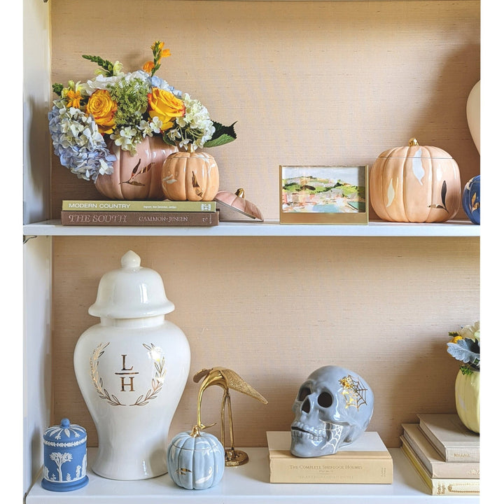 Layered Leaves Pumpkin Jars with 22K Gold Accents in Light B: Small - Something Splendid Co.