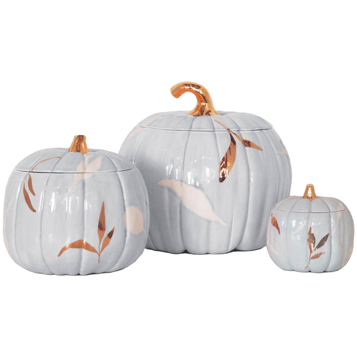 Layered Leaves Pumpkin Jars with 22K Gold Accents in Light B: Small - Something Splendid Co.