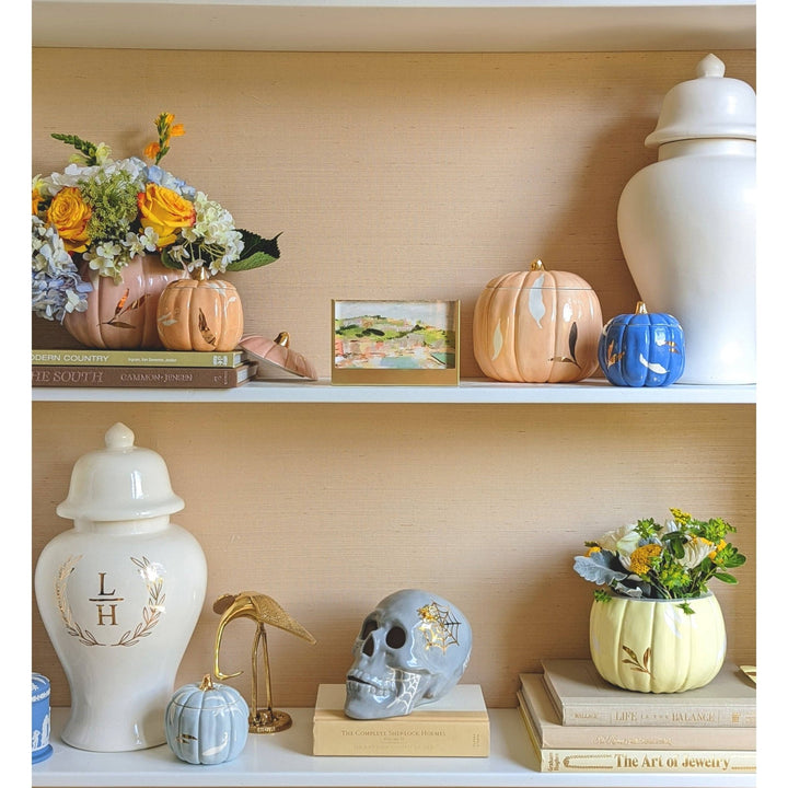 Layered Leaves Pumpkin Jars with 22K Gold Accents in Light B: Small - Something Splendid Co.