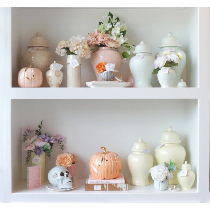 Layered Leaves Pumpkin Jars with 22K Gold Accents in Light B: Small - Something Splendid Co.