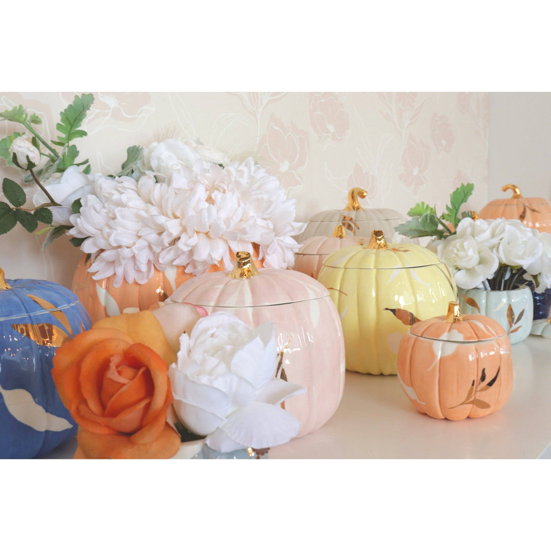 Layered Leaves Pumpkin Jars with 22K Gold Accents in Pink: Small - Something Splendid Co.