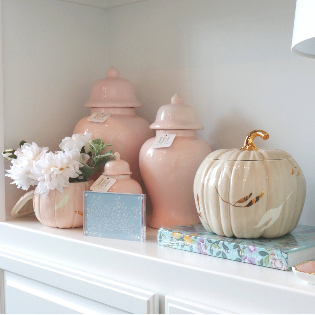 Layered Leaves Pumpkin Jars with 22K Gold Accents in Pink: Small - Something Splendid Co.