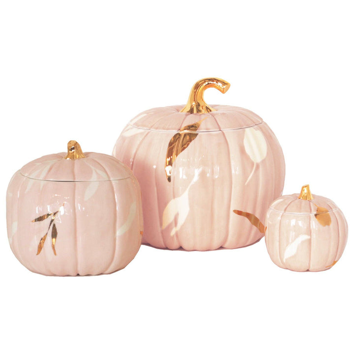 Layered Leaves Pumpkin Jars with 22K Gold Accents in Pink: Small - Something Splendid Co.