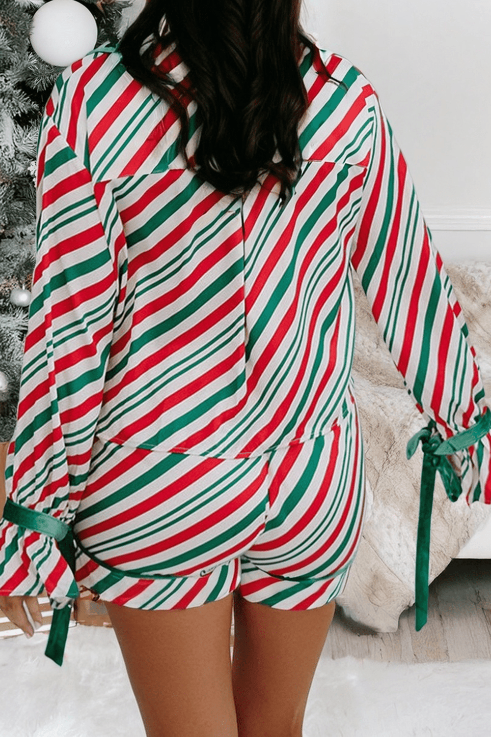 LDC Contrast Velvet Ribbon Knot Christmas 2pcs Pajama Set - Something Splendid Co.