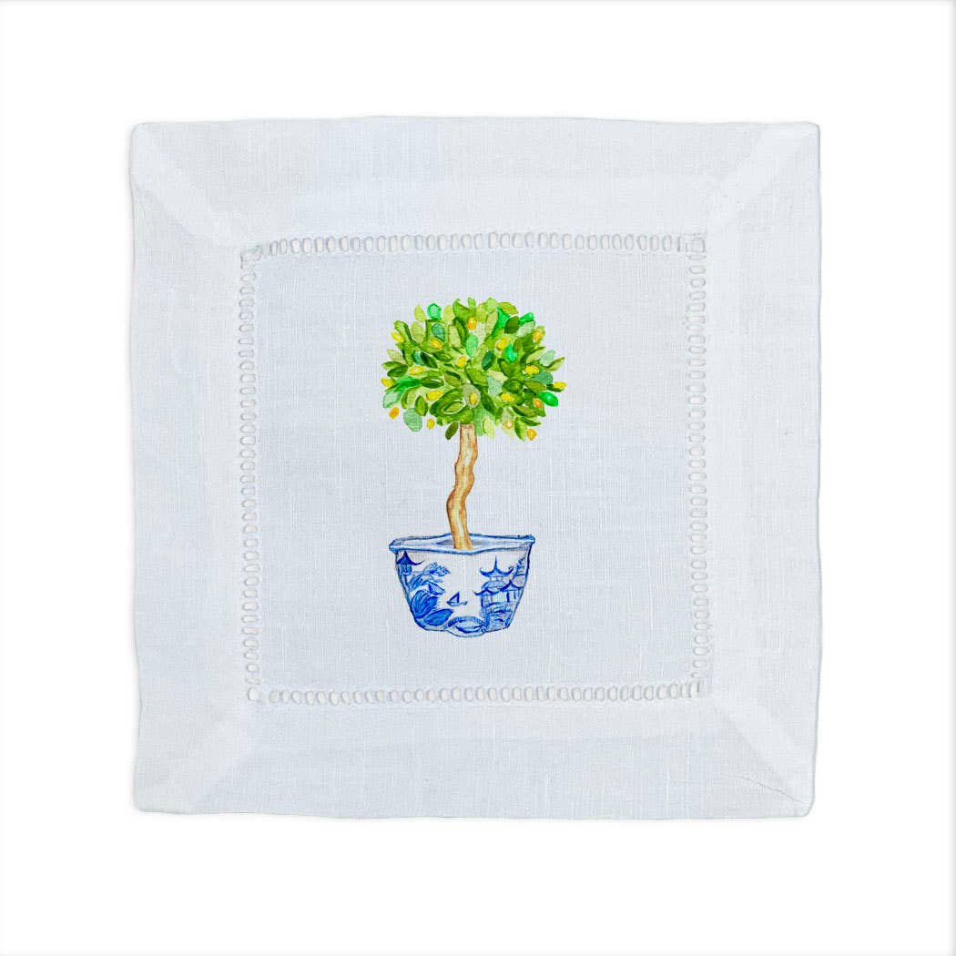 Lemon Tree with Blue White Pot Cocktail Napkin - Something Splendid Co.