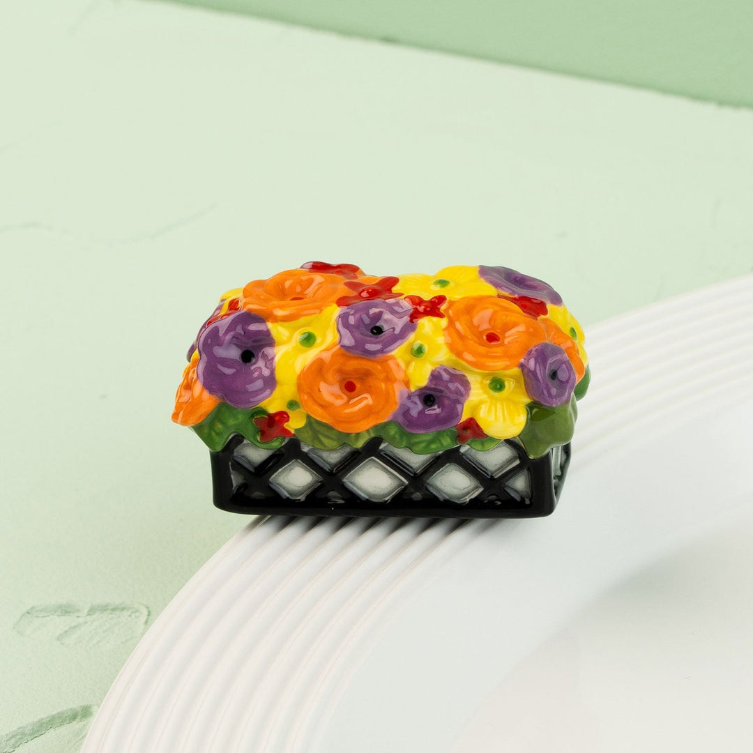 Love Blooms Here Mini by Nora Fleming — hand-painted ceramic window box in full bloom (alternate view)