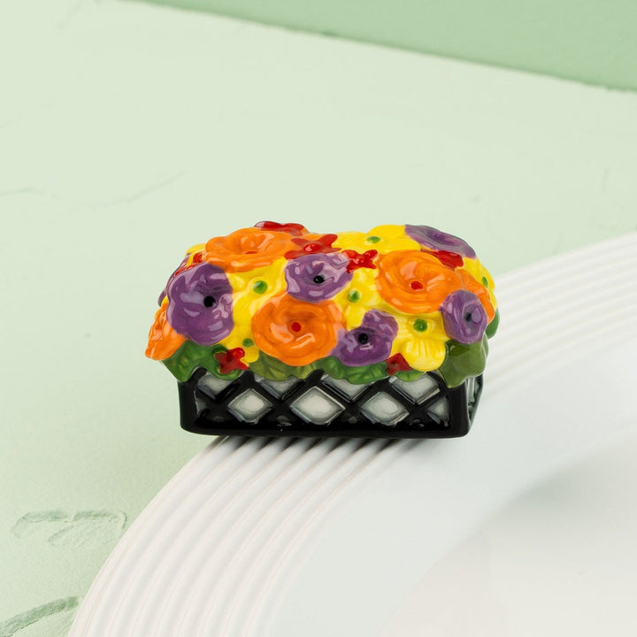 Love Blooms Here Mini by Nora Fleming — hand-painted ceramic window box in full bloom (alternate view)